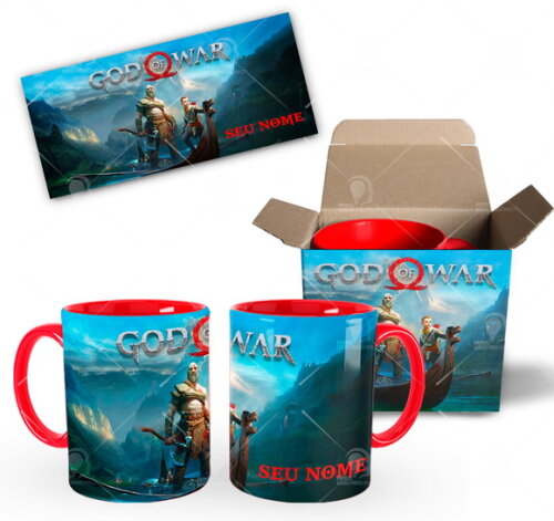 Caneca Jogo God Of War Kratos com Nome + Caixinha - Mod 005