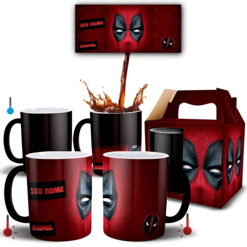 Caneca Mágica + Almofada Deadpool com Nome