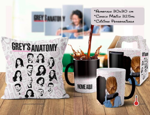 Caneca Mágica + Almofada Greys Anatomy com Nome