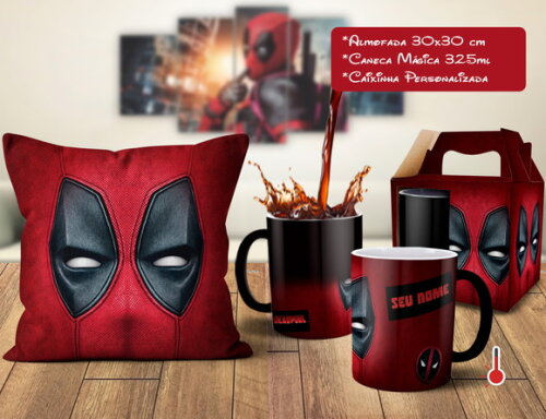 Caneca Mágica + Almofada Deadpool com Nome