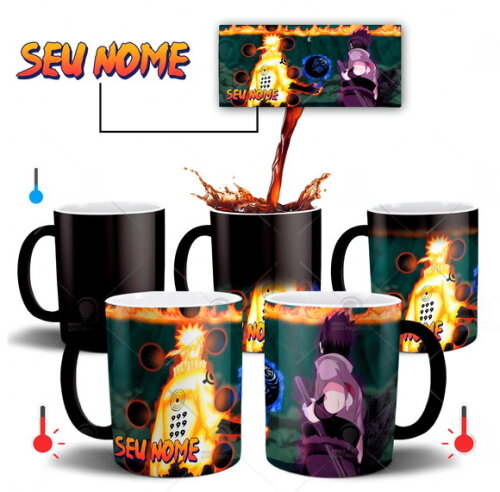 Caneca Mágica + Almofada Mágica Naruto e Sasuke vs Madara