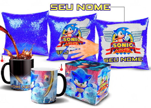 Caneca Mágica + Almofada Mágica Sonic com seu Nome