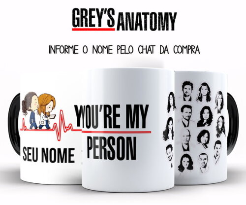 Caneca Mágica + Almofada Mágica Série Greys Anatomy com Nome