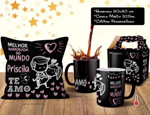 Caneca Mágica + Almofada Melhor Namorada do Mundo com Nome