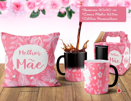 Caneca Mágica + Almofada Melhor Mãe do Mundo