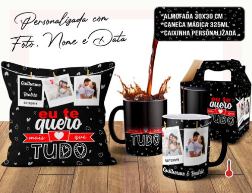Caneca Mágica + Almofada Presente Dia dos Namorados com Foto