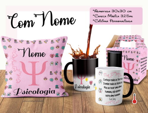 Caneca Mágica + Almofada Psicologia com Nome