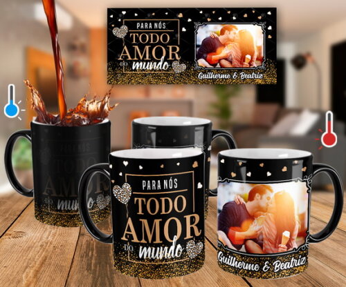 Caneca Mágica + Almofada Presente Namorados Eu & Vc com Foto