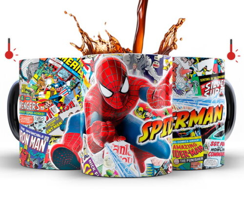 Caneca Mágica + Azulejo Homem Aranha Marvel