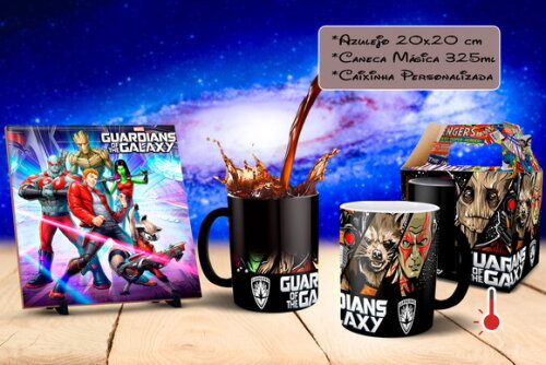Caneca Mágica + Azulejo Personalizado Guardiões da Galáxia