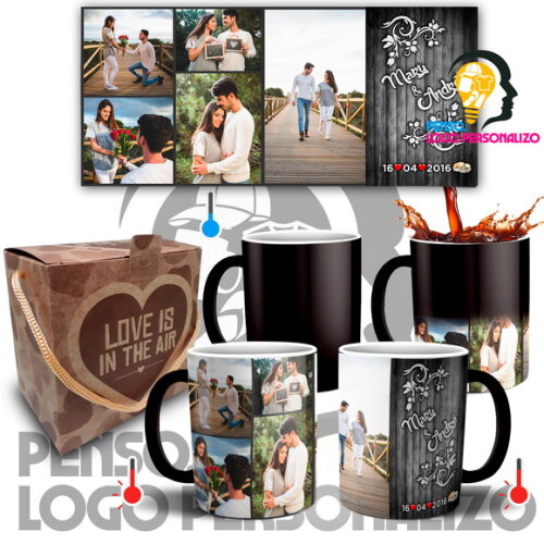Caneca Mágica + Azulejo Personalizado Namorados com Fotos