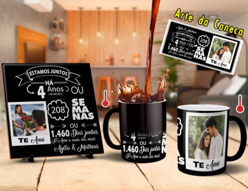 Caneca Mágica + Azulejo Presente de Namorados Noivos Casal
