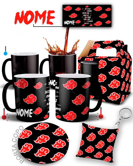 Caneca Mágica + Kit Akatsuki Naruto Shippuden com Nome
