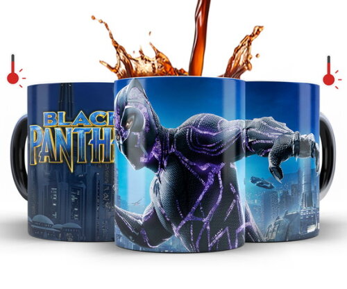 Caneca Mágica + Azulejo Personalizado Pantera Negra Marvel