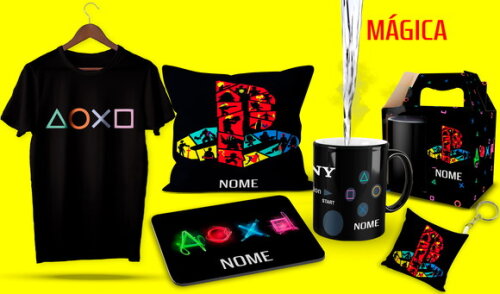 Caneca Mágica + Kit Camiseta Playstation Sony com Nome