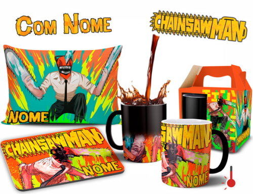 Caneca Mágica + Kit Chainsaw Man Personalizado com Nome