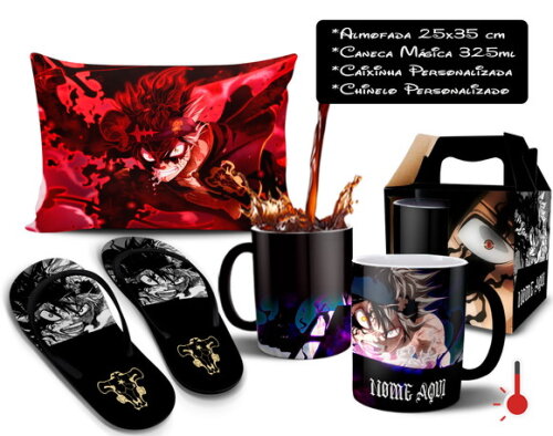 Caneca Mágica + Kit com Chinelo Black Clover Asta oom Nome