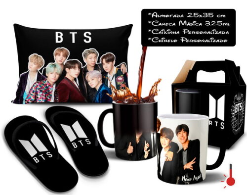 Caneca Mágica + Kit com chinelo Bts K-pop