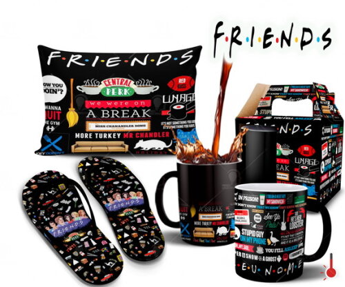 Caneca Mágica + Kit com Chinelo Série Friends com Nome