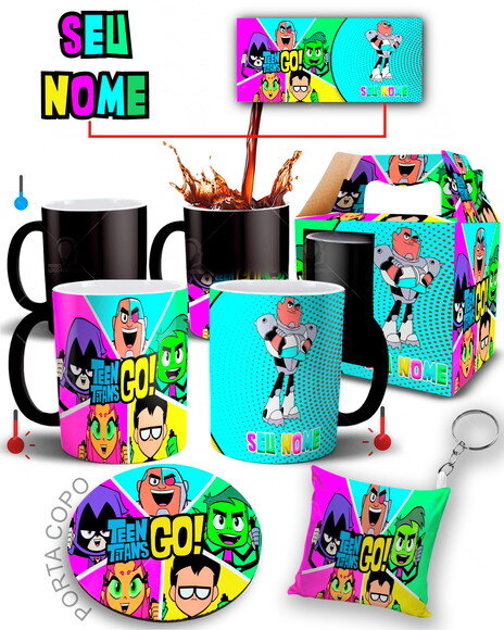 Caneca Mágica + Kit Cyborg Os Jovens Titãs Com seu Nome