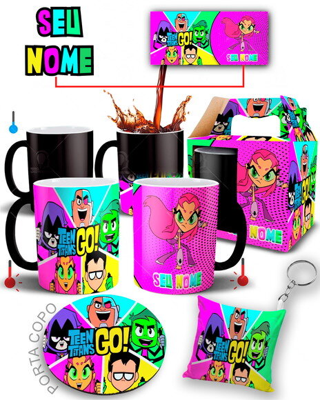 Caneca Mágica + Kit Estelar Os Jovens Titãs Com seu Nome
