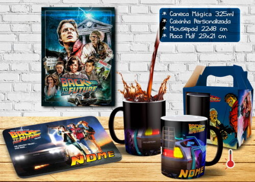 Caneca Mágica + Kit Filme de Volta para o Futuro com Nome
