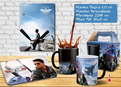 Caneca Mágica + Kit Filme Top Gun Maverick Tom Cruise
