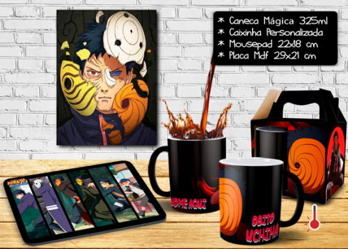 Caneca Mágica + Kit Geek Obito Uchiha com Nome