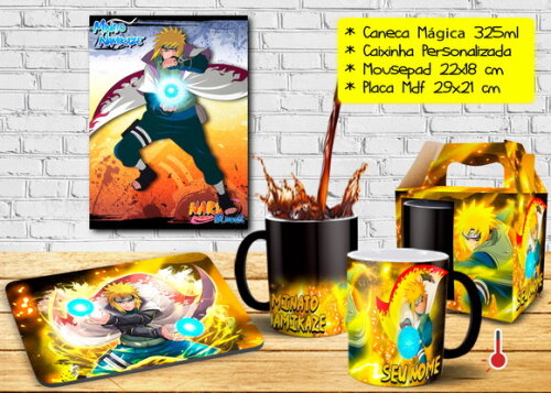 Caneca Mágica + Kit Geek Minato Namikaze Naruto com nome