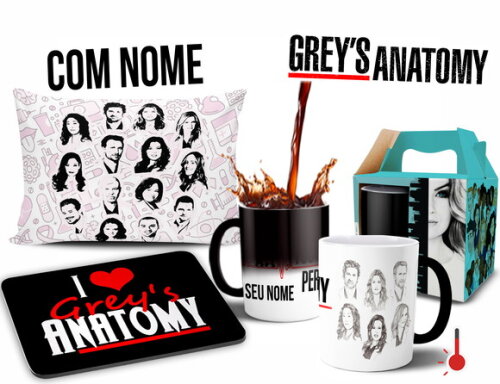 Caneca Mágica + Kit Greys Anatomy com Nome