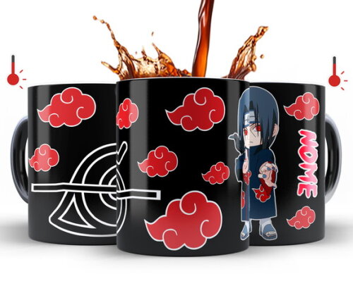 Caneca mágica + Kit Itachi Uchiha Naruto com Nome