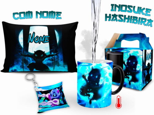 Caneca Mágica + Kit Inosuke Demon Slayer com Nome