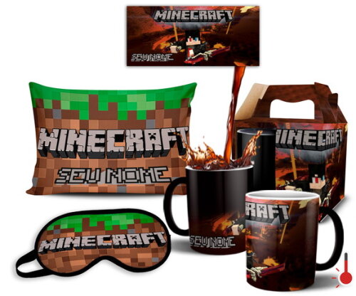 Caneca Mágica + Kit Jogo Minecraft Com Nome - Mod 002