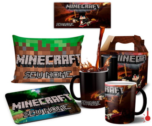Caneca Mágica + Kit Jogo Minecraft Com Nome - Mod 001