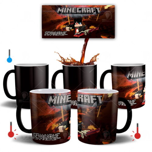 Caneca Mágica + Kit Jogo Minecraft Com Nome - Mod 002