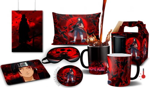 Caneca Mágica + kit Itachi Uchiha Naruto com Nome