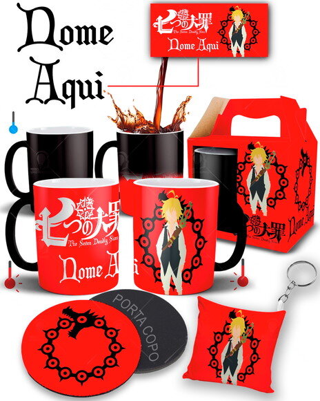 Caneca Mágica + Kit Nanatsu no Taizai Meliodas Pecado da Ira