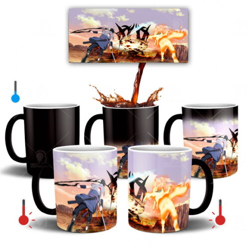 Caneca Mágica + Kit Naruto e Sasuke vs Bijuu Dez Caudas