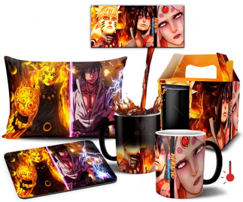 Caneca Mágica + Kit Naruto e Sasuke vs Kaguya Otsutsuki