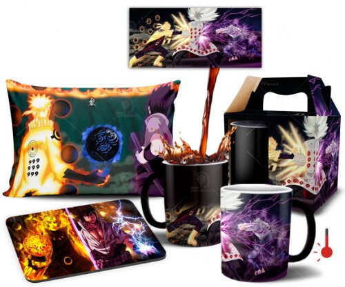 Caneca Mágica + Kit Naruto e Sasuke vs Uchiha Madara