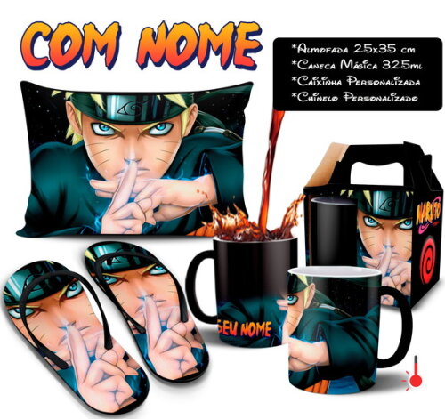 Caneca Mágica + Kit Naruto Shippuden com Nome