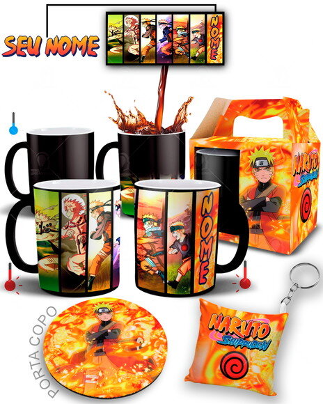 Caneca Mágica + kit Naruto Shippuden com Nome