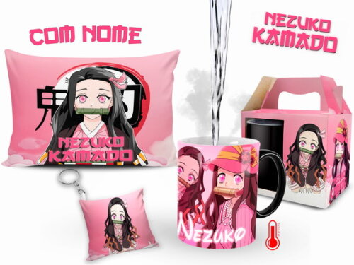 Caneca Mágica + Kit Nezuko Demon Slayer com Nome