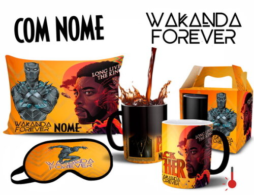 Caneca Mágica + Kit Pantera Negra Wakanda Forever com Nome