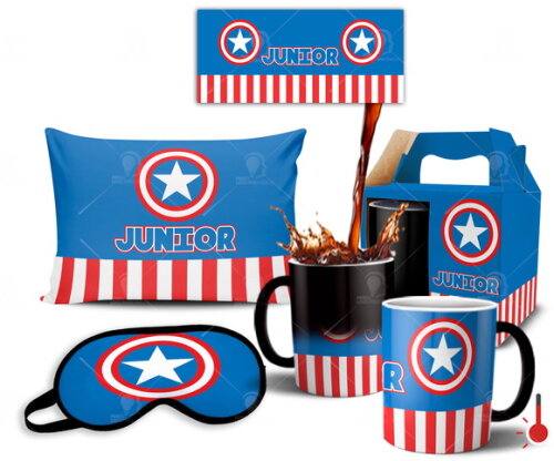 Caneca Mágica + Kit personalizado Capitão América com Nome