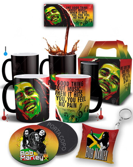 Caneca Mágica + Kit Personalizado Bob Marley Reggae