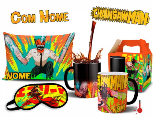 Caneca Mágica + Kit Personalizado Chainsaw Man com Nome