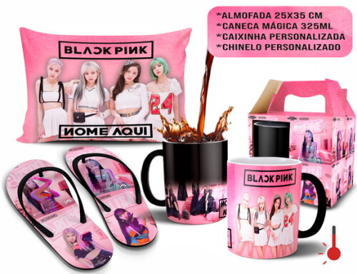 Caneca Mágica + Kit Personalizado Grupo Black Pink com Nome