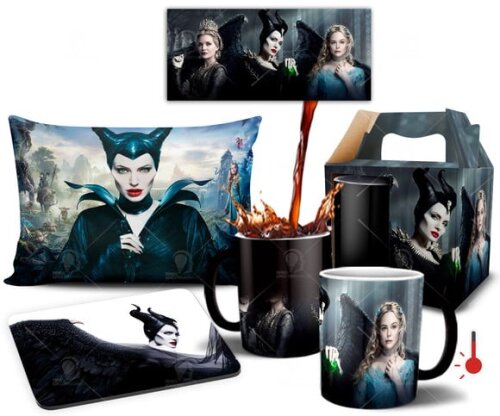 Caneca Mágica + Kit personalizado Malévola Filme Disney