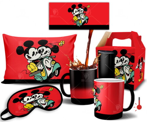 Caneca Mágica + Kit personalizado Mickey e Minnie DIsney